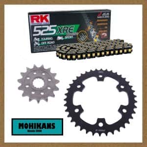 Kit arrastre RK negro cadena abierta con enganche-remache